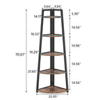 Étagère d'angle échelle à 5 niveaux, meuble de rangement pour plantes, bibliothèque, noir et blanc