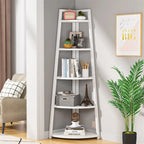Étagère d'angle échelle à 5 niveaux, meuble de rangement pour plantes, bibliothèque, noir et blanc