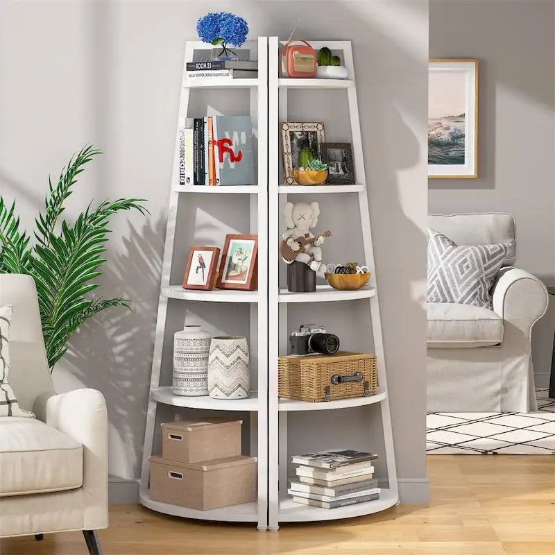 Étagère d'angle échelle à 5 niveaux, meuble de rangement pour plantes, bibliothèque, noir et blanc