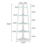 Étagère d'angle échelle à 5 niveaux, meuble de rangement pour plantes, bibliothèque, noir et blanc