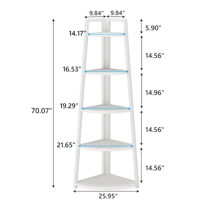 Étagère d'angle échelle à 5 niveaux, meuble de rangement pour plantes, bibliothèque, noir et blanc