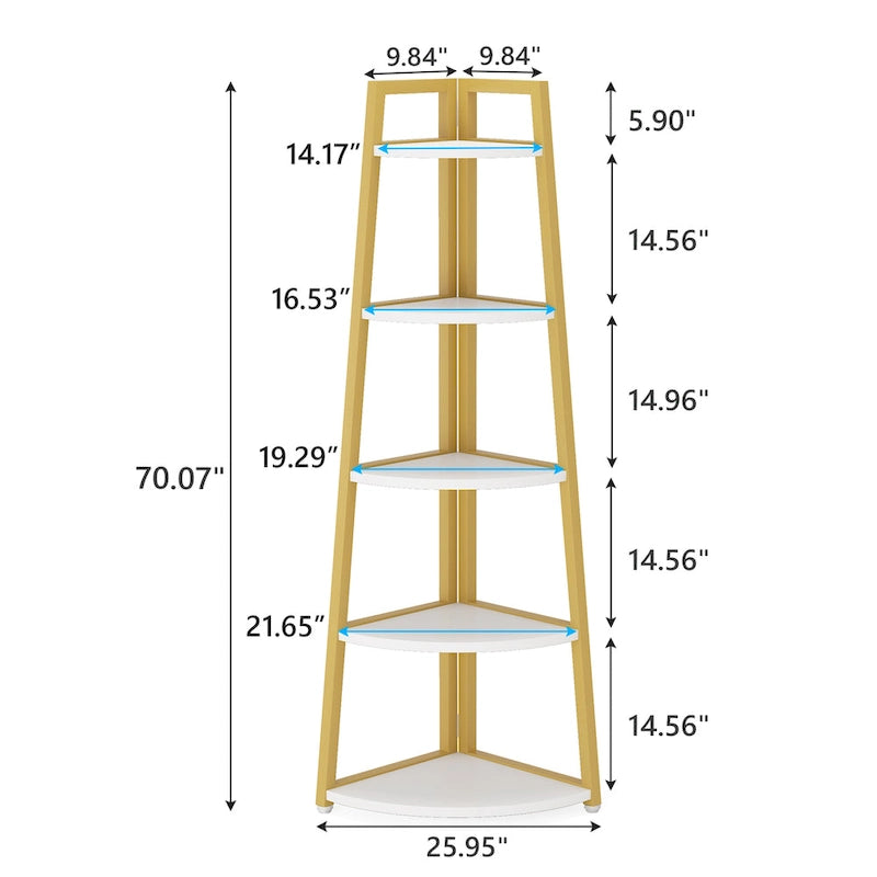 Étagère d'angle échelle à 5 niveaux, meuble de rangement pour plantes, bibliothèque, noir et blanc