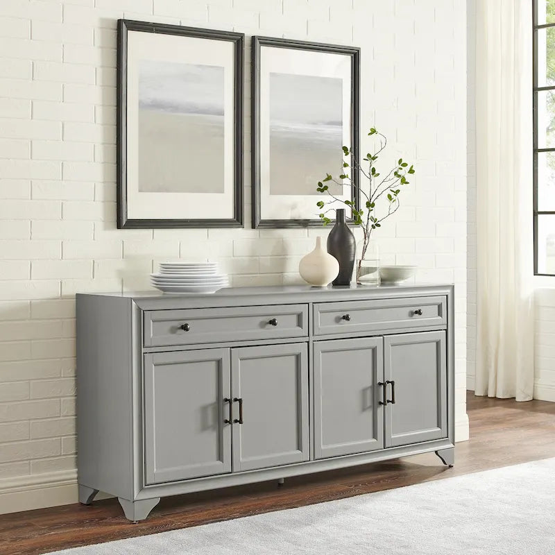 Buffet en bois vieilli avec tiroirs et rangements Gris Blanc