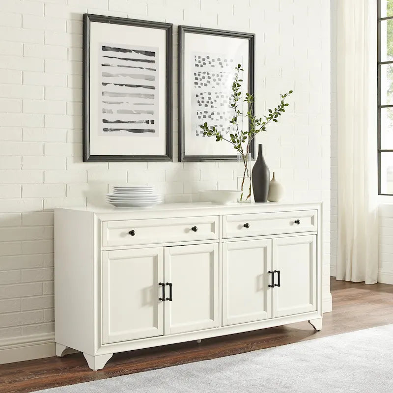 Buffet en bois vieilli avec tiroirs et rangements Gris Blanc