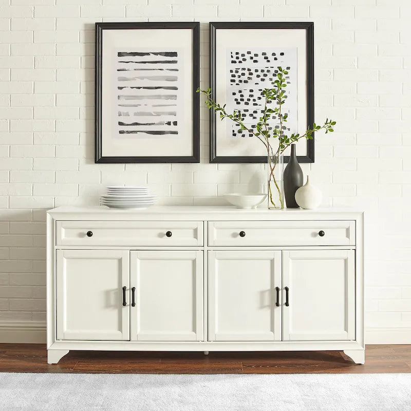 Buffet en bois vieilli avec tiroirs et rangements Gris Blanc