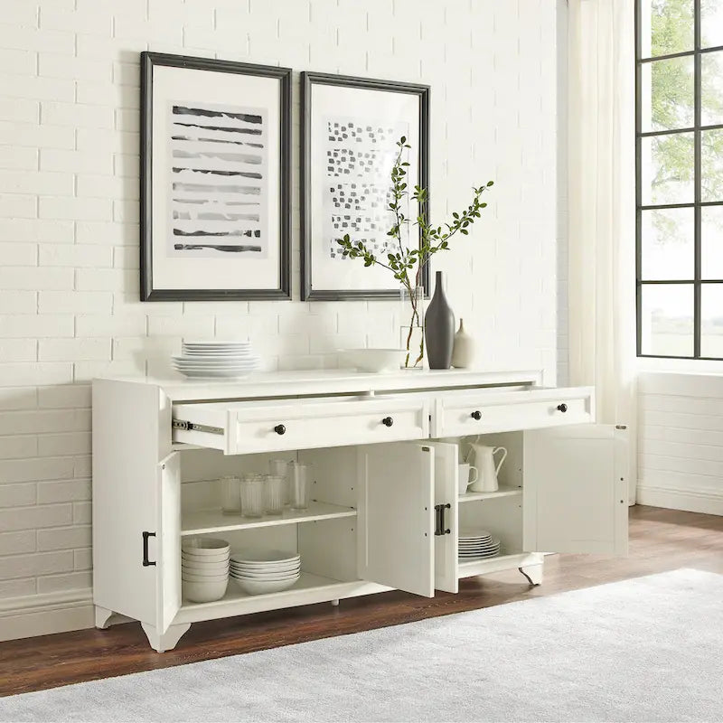 Buffet en bois vieilli avec tiroirs et rangements Gris Blanc