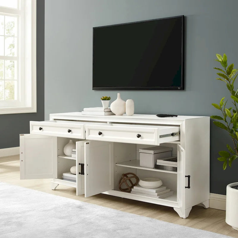 Buffet en bois vieilli avec tiroirs et rangements Gris Blanc