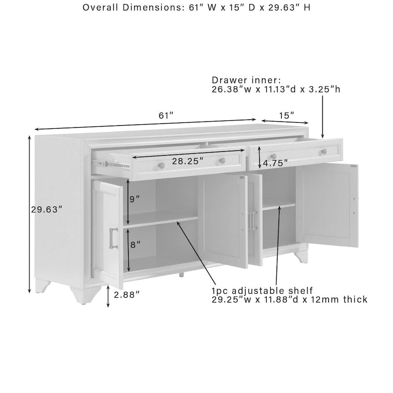Buffet en bois vieilli avec tiroirs et rangements Gris Blanc