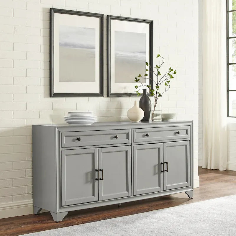 Buffet en bois vieilli avec tiroirs et rangements Gris Blanc