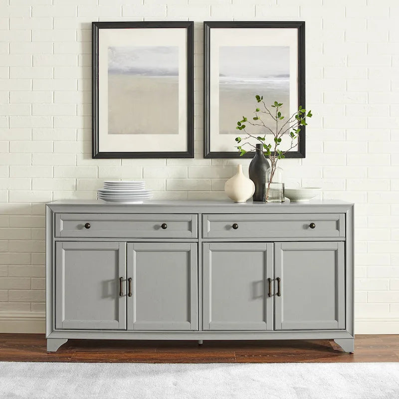 Buffet en bois vieilli avec tiroirs et rangements Gris Blanc