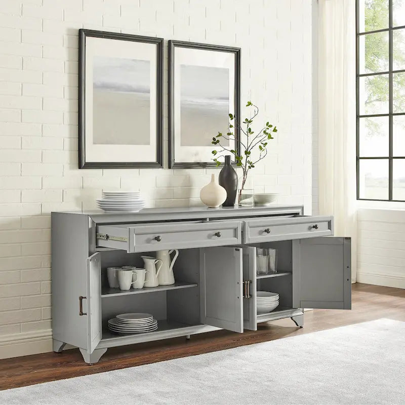 Buffet en bois vieilli avec tiroirs et rangements Gris Blanc