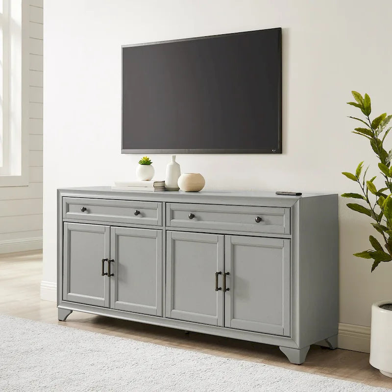 Buffet en bois vieilli avec tiroirs et rangements Gris Blanc