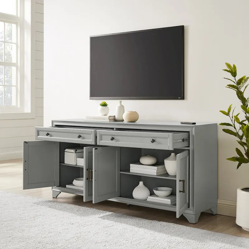 Buffet en bois vieilli avec tiroirs et rangements Gris Blanc