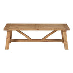Table basse rustique en pin massif, piètement tréteau, brun fauve