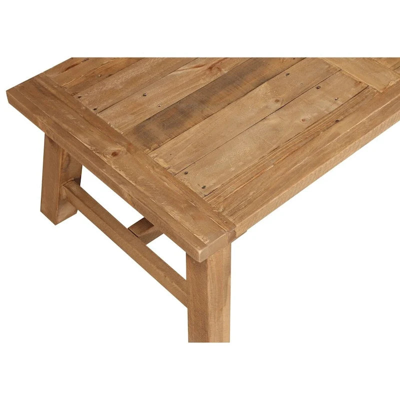 Table basse rustique en pin massif, piètement tréteau, brun fauve