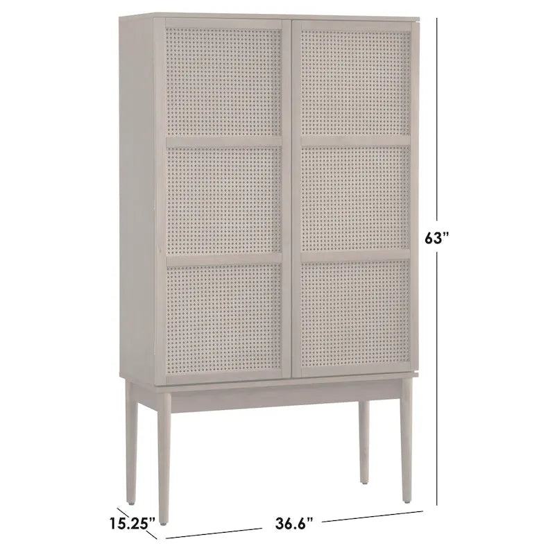 Meuble de rangement à portes en cannage style milieu de siècle avec étagères réglables, finition naturelle