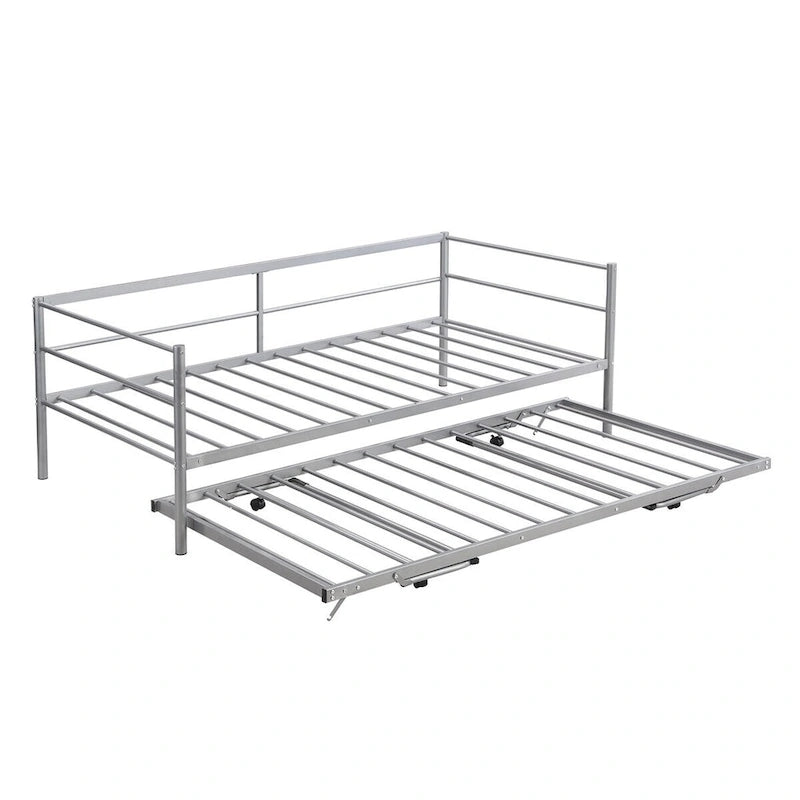 Structure de lit de repos industrielle Twin Metal Lattes en acier noir argenté Pas besoin de sommier tapissier