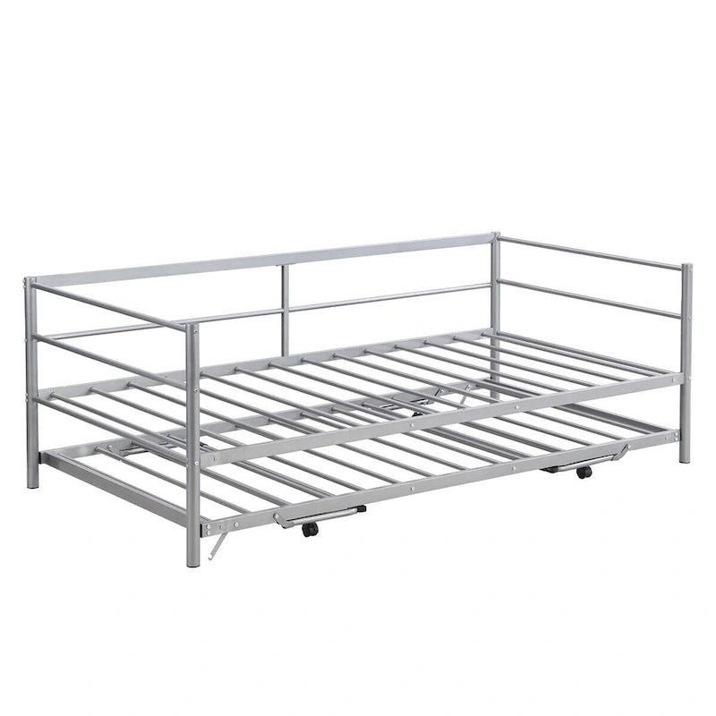 Structure de lit de repos industrielle Twin Metal Lattes en acier noir argenté Pas besoin de sommier tapissier