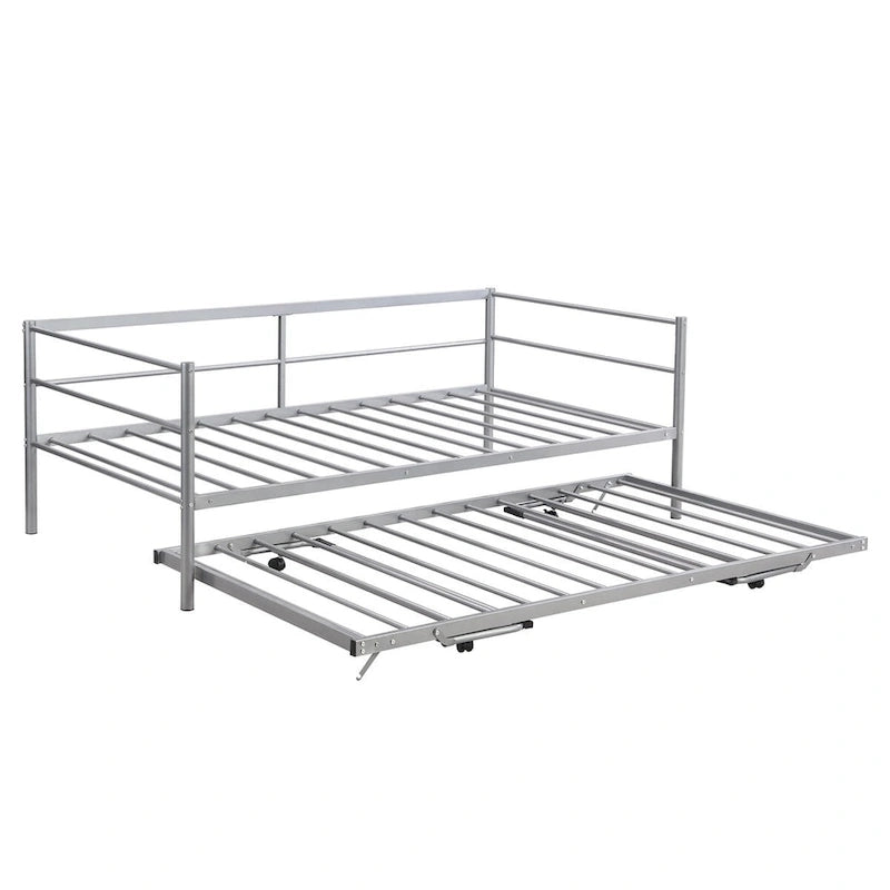 Structure de lit de repos industrielle Twin Metal Lattes en acier noir argenté Pas besoin de sommier tapissier