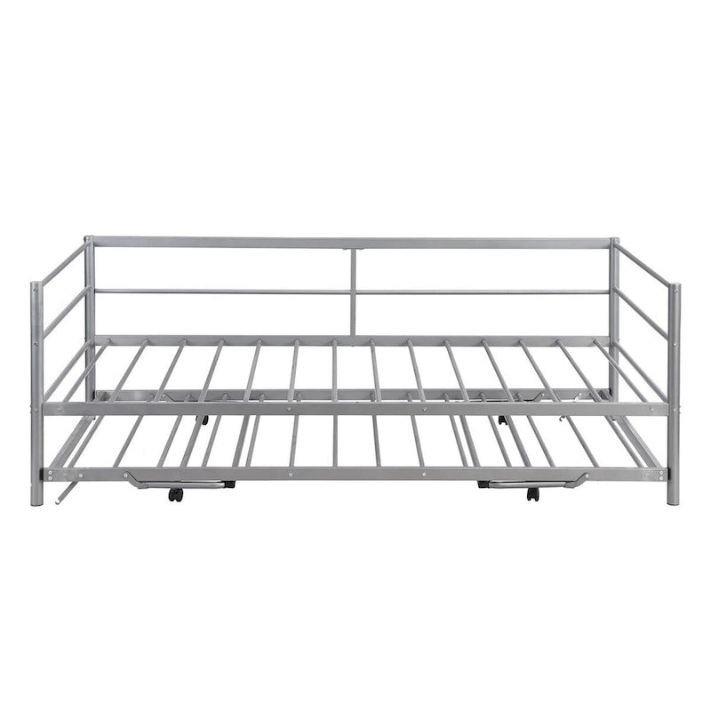Structure de lit de repos industrielle Twin Metal Lattes en acier noir argenté Pas besoin de sommier tapissier