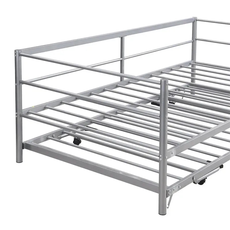 Structure de lit de repos industrielle Twin Metal Lattes en acier noir argenté Pas besoin de sommier tapissier
