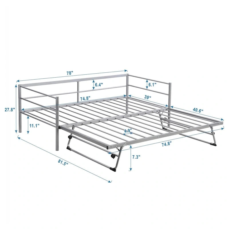Structure de lit de repos industrielle Twin Metal Lattes en acier noir argenté Pas besoin de sommier tapissier
