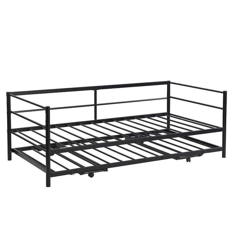 Structure de lit de repos industrielle Twin Metal Lattes en acier noir argenté Pas besoin de sommier tapissier