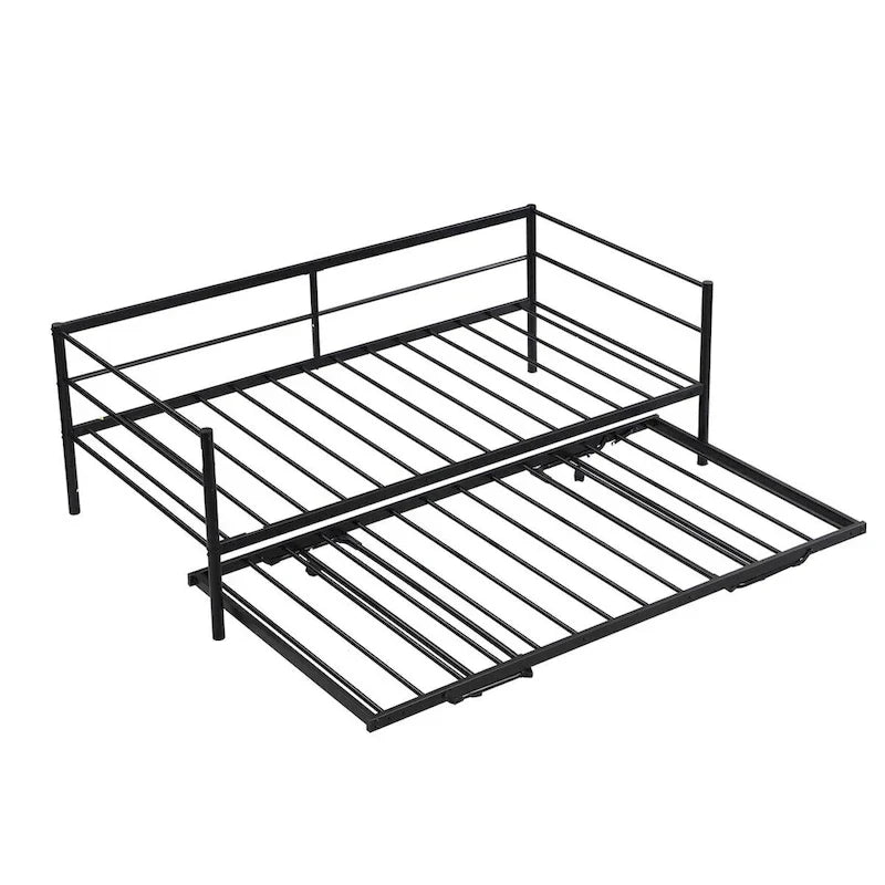 Structure de lit de repos industrielle Twin Metal Lattes en acier noir argenté Pas besoin de sommier tapissier