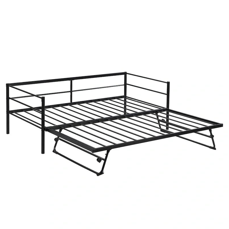 Structure de lit de repos industrielle Twin Metal Lattes en acier noir argenté Pas besoin de sommier tapissier
