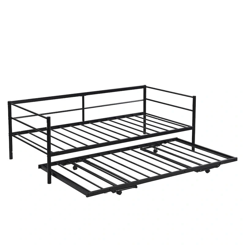 Structure de lit de repos industrielle Twin Metal Lattes en acier noir argenté Pas besoin de sommier tapissier