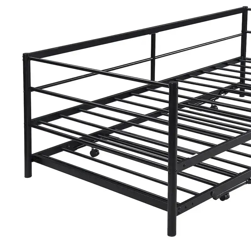 Structure de lit de repos industrielle Twin Metal Lattes en acier noir argenté Pas besoin de sommier tapissier