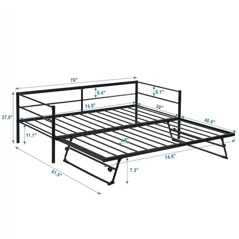 Structure de lit de repos industrielle Twin Metal Lattes en acier noir argenté Pas besoin de sommier tapissier