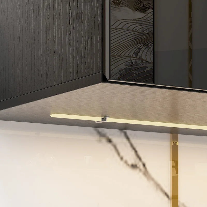 Meuble TV flottant mural avec lumières LED, noir et blanc brillant