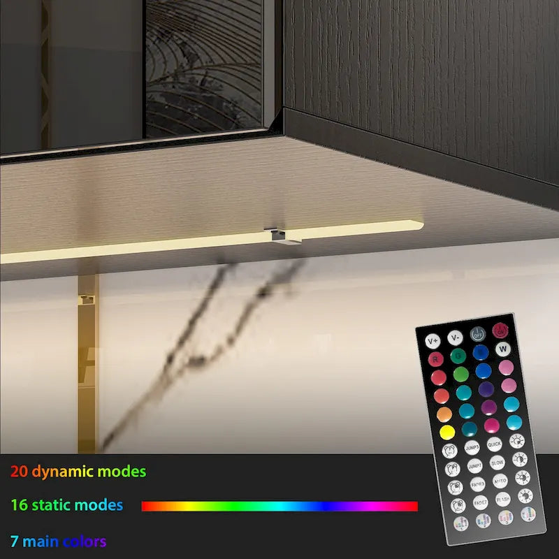 Meuble TV flottant mural avec lumières LED, noir et blanc brillant