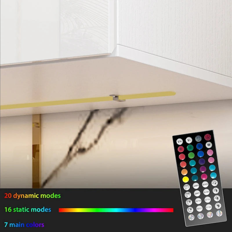 Meuble TV flottant mural avec lumières LED, noir et blanc brillant