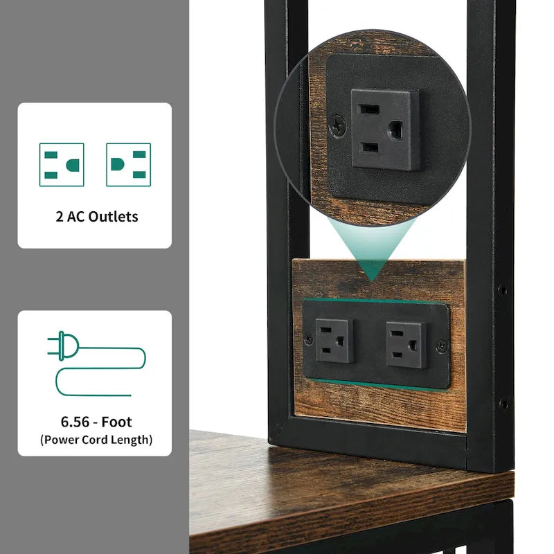 Étagère de cuisine style industriel marron avec prise de courant et étagères de rangement