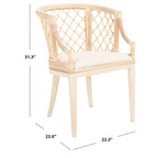 Fauteuil en rotin tressé avec coussin blanc, finition lavis naturel