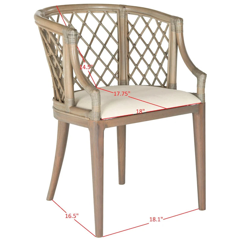 Fauteuil en rotin tressé avec coussin blanc, finition lavis naturel