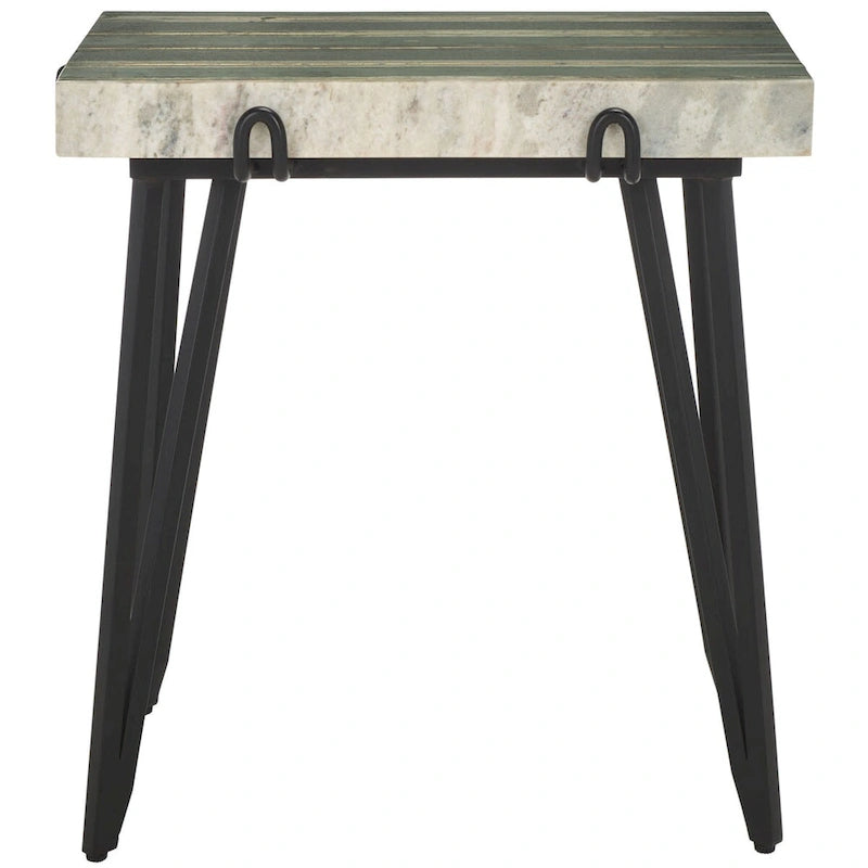 Table d'appoint avec plateau en marbre blanc et pieds épingles noirs