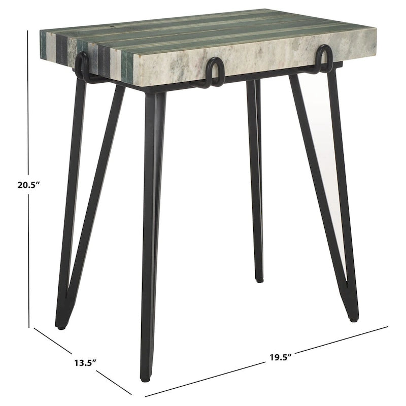 Table d'appoint avec plateau en marbre blanc et pieds épingles noirs