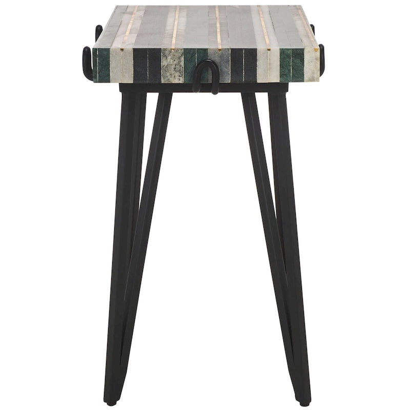 Table d'appoint avec plateau en marbre blanc et pieds épingles noirs