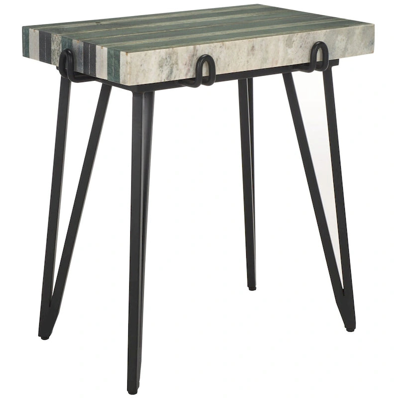 Table d'appoint avec plateau en marbre blanc et pieds épingles noirs
