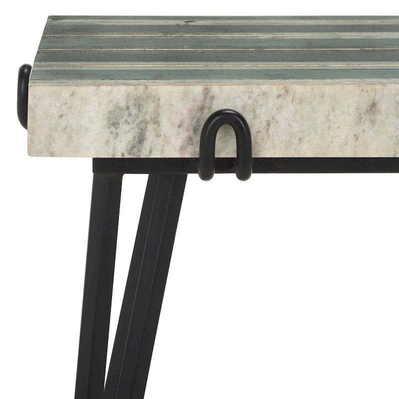 Table d'appoint avec plateau en marbre blanc et pieds épingles noirs