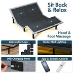 Cadre de lit électrique réglable avec double massage Télécommande sans fil Lumière LED USB