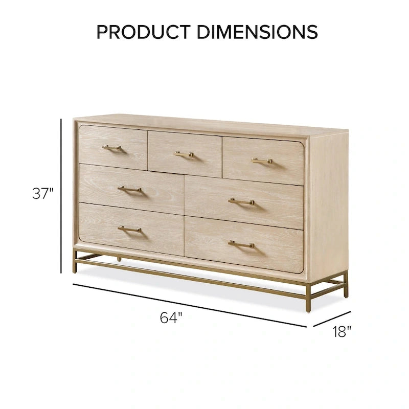 Commode en chêne clair avec pieds en métal doré et tiroirs en cèdre