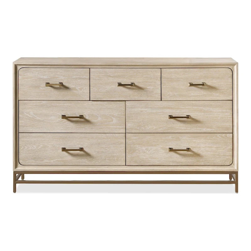Commode en chêne clair avec pieds en métal doré et tiroirs en cèdre