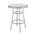 Table haute ronde Laque blanche Tablier nervuré chromé Style rétro du milieu du siècle