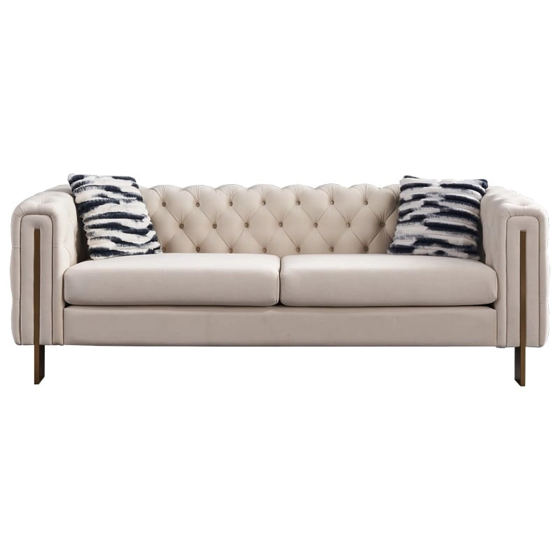 Canapé Chesterfield capitonné en velours avec pieds en métal doré