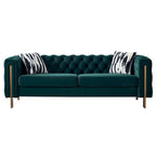 Canapé Chesterfield capitonné en velours avec pieds en métal doré
