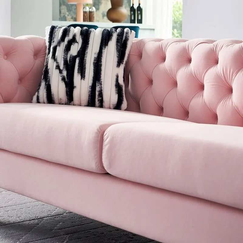 Canapé Chesterfield capitonné en velours avec pieds en métal doré
